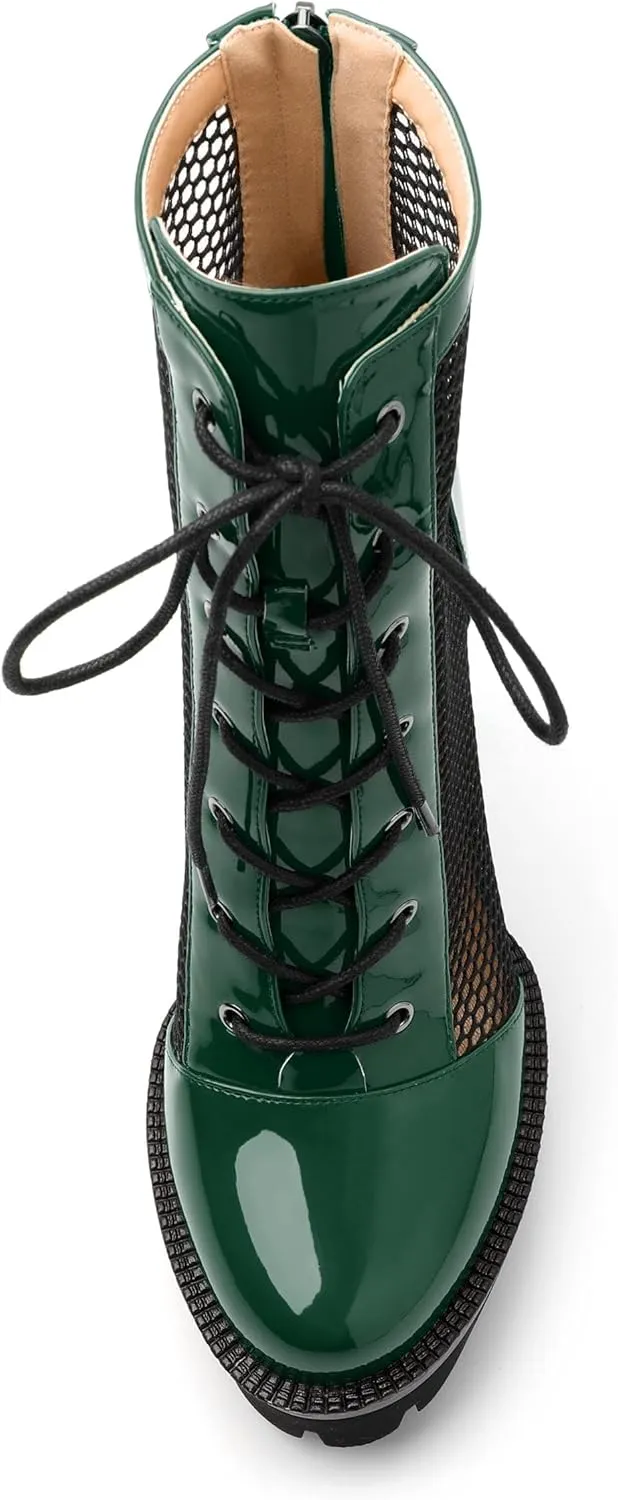 Womens Ankle Boots, Platform Chunky Heel Ankle Booties for Women, Sexy Mesh Sandal Booties with Back Zipper 4.5