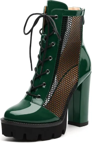 Womens Ankle Boots, Platform Chunky Heel Ankle Booties for Women, Sexy Mesh Sandal Booties with Back Zipper 4.5