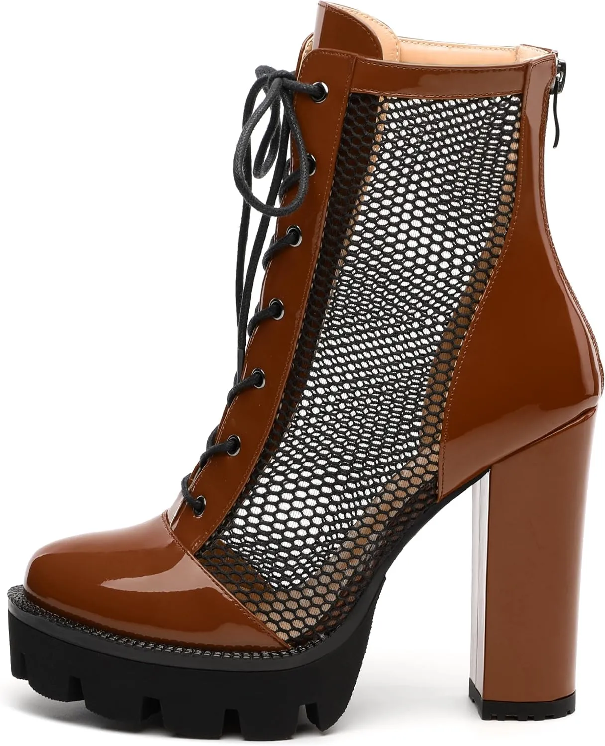 Womens Ankle Boots, Platform Chunky Heel Ankle Booties for Women, Sexy Mesh Sandal Booties with Back Zipper 4.5