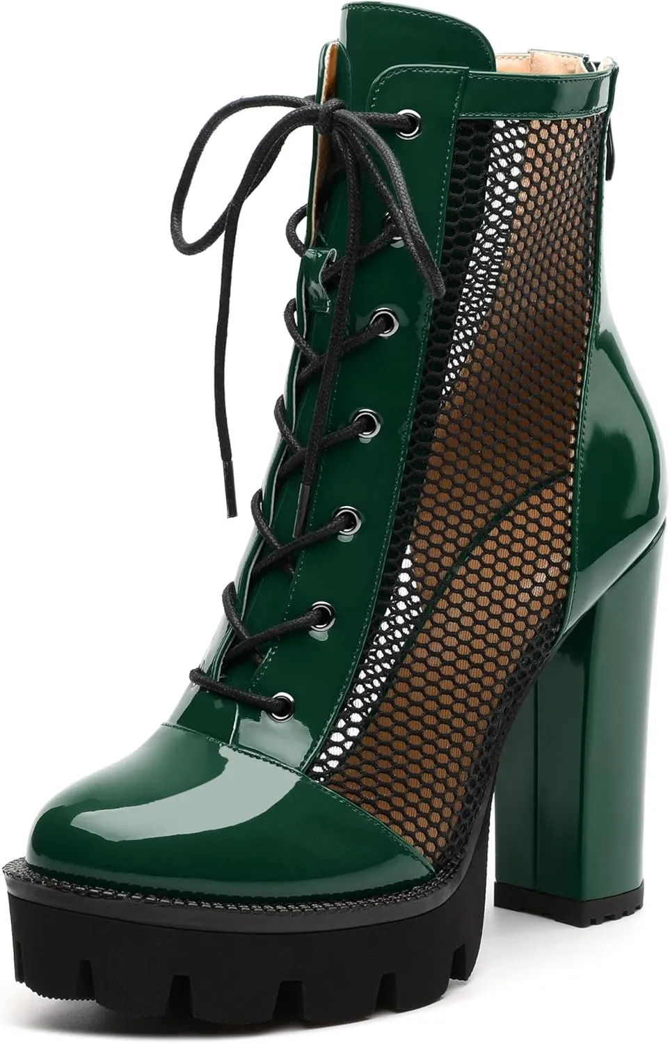 Womens Ankle Boots, Platform Chunky Heel Ankle Booties for Women, Sexy Mesh Sandal Booties with Back Zipper 4.5