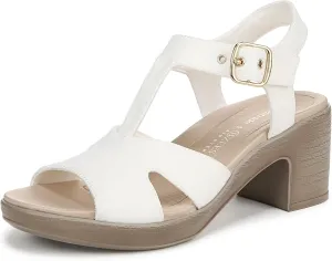 Women's Everly Heeled Sandal, White Stretch Denim Fabric, 9