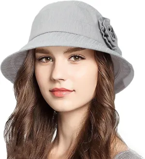 Women's Foldable Floral Bucket Hat Wide Brim Derby Church Wedding Fascinators Cloche Bowler Sun Hat