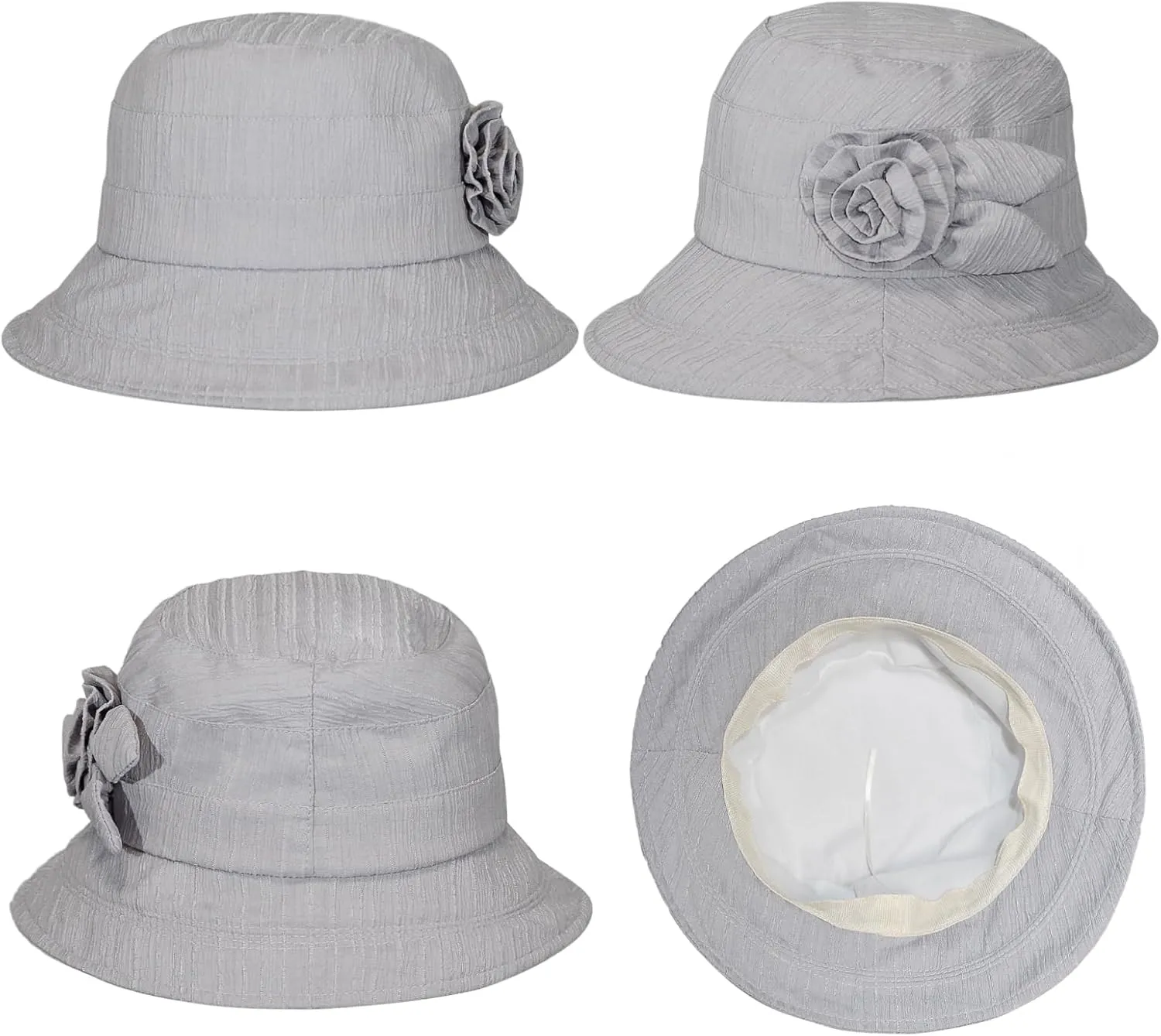Women's Foldable Floral Bucket Hat Wide Brim Derby Church Wedding Fascinators Cloche Bowler Sun Hat