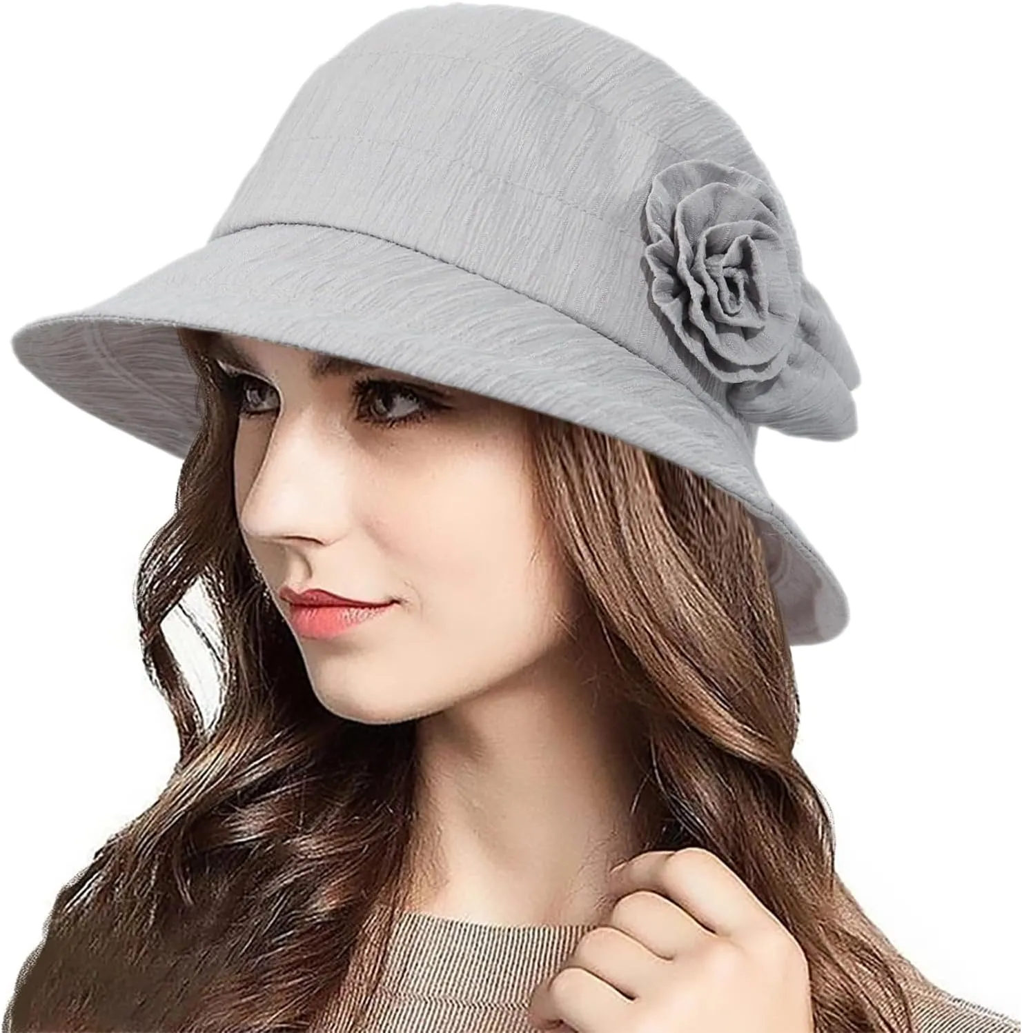 Women's Foldable Floral Bucket Hat Wide Brim Derby Church Wedding Fascinators Cloche Bowler Sun Hat