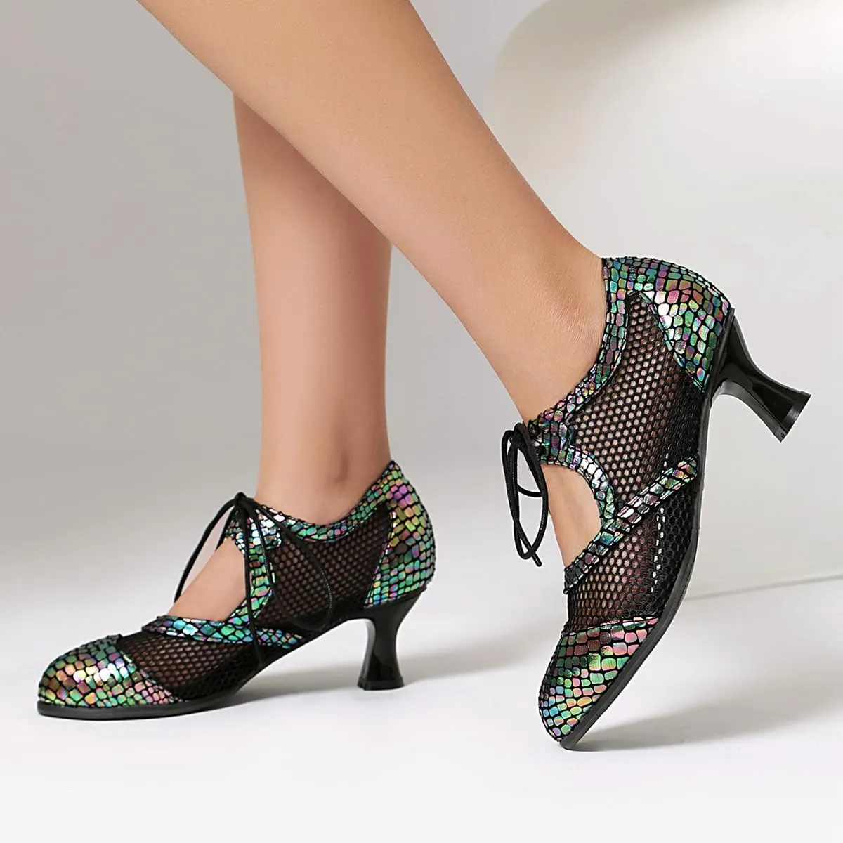 Women's Soft Sole Mesh Latin Dance Shoes High Heel Sandal Ballroom Performance Shoes for Women