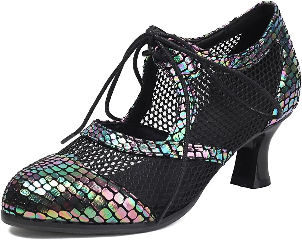 Women's Soft Sole Mesh Latin Dance Shoes High Heel Sandal Ballroom Performance Shoes for Women