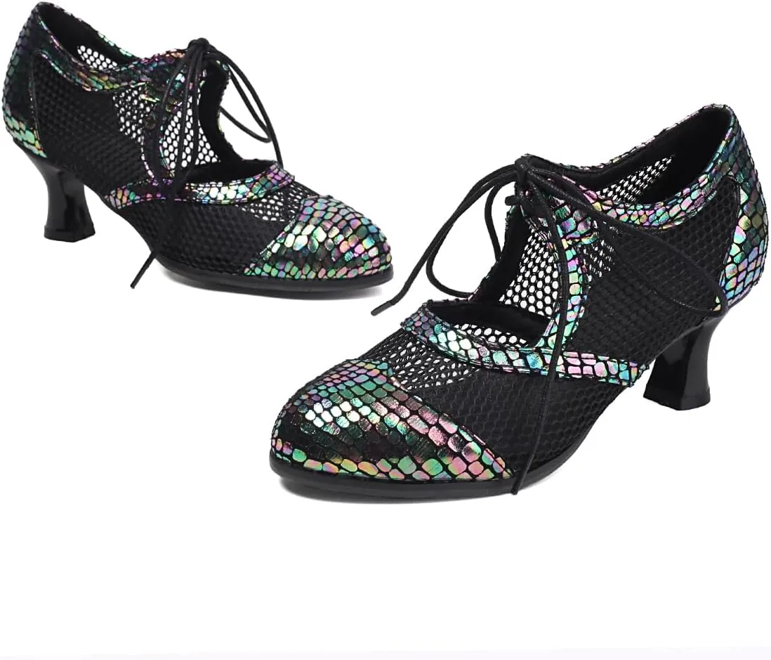 Women's Soft Sole Mesh Latin Dance Shoes High Heel Sandal Ballroom Performance Shoes for Women