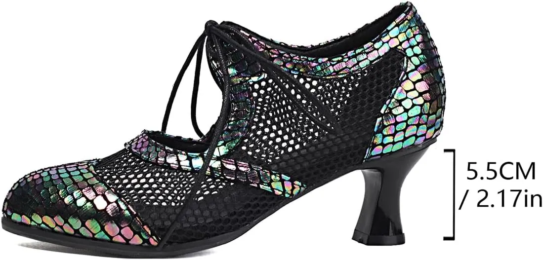 Women's Soft Sole Mesh Latin Dance Shoes High Heel Sandal Ballroom Performance Shoes for Women