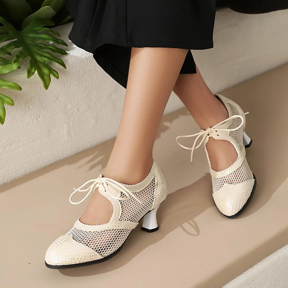 Women's Soft Sole Mesh Latin Dance Shoes High Heel Sandal Ballroom Performance Shoes for Women