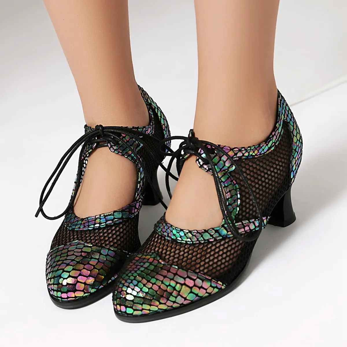 Women's Soft Sole Mesh Latin Dance Shoes High Heel Sandal Ballroom Performance Shoes for Women