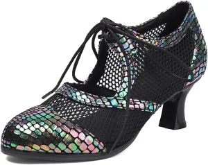 Women's Soft Sole Mesh Latin Dance Shoes High Heel Sandal Ballroom Performance Shoes for Women