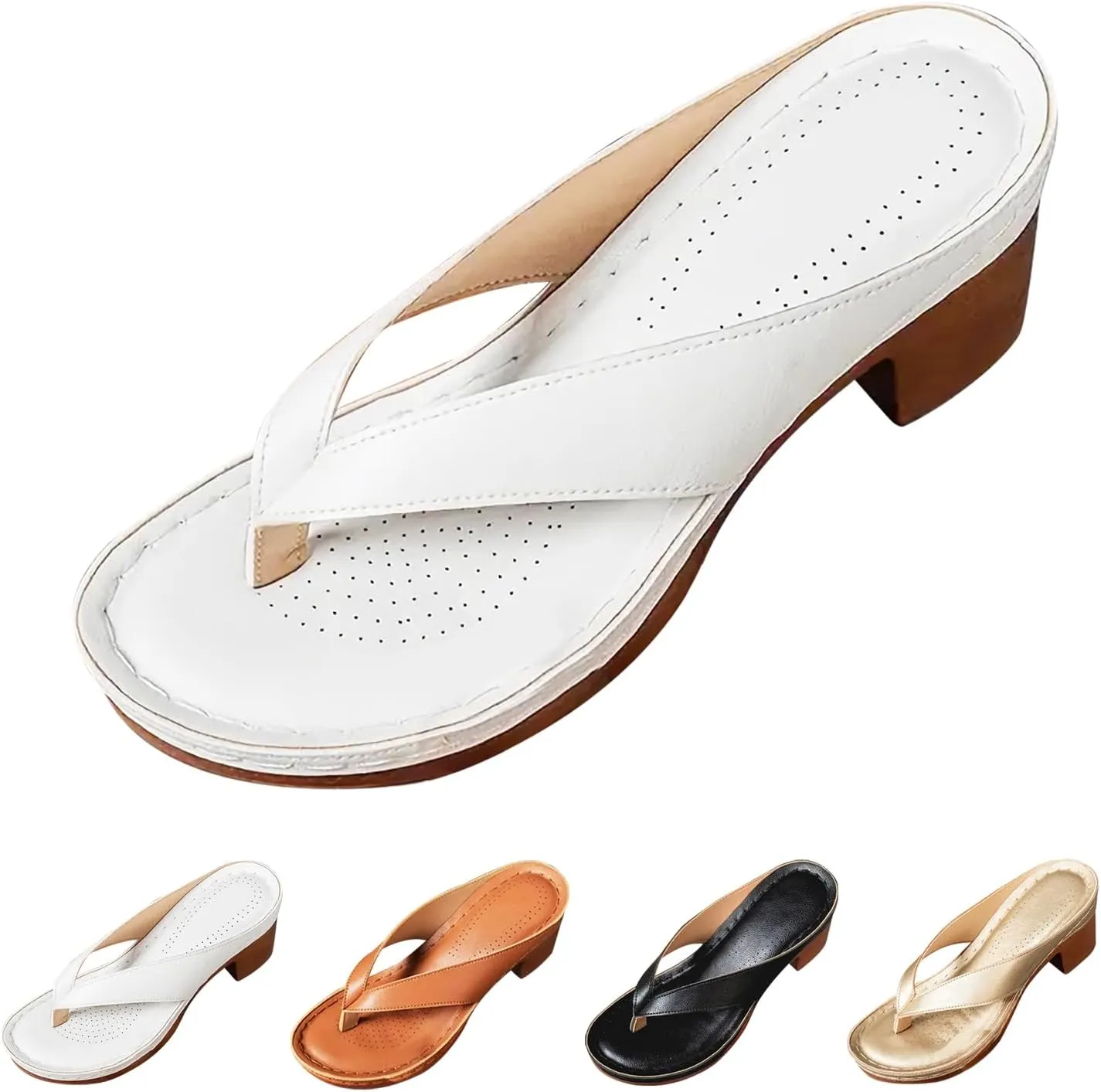 Women's Solid Color Summer Chunky Heel Sandals Slip on Open Toe Square Toe Comfortable Heeled Sandals Mules for Women Heels Womens Shoes Wedges for Long Walk Casual Shoes Dressy