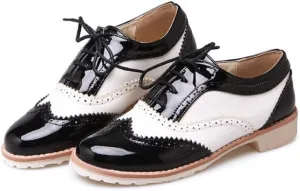 Women's Stylish Lace-Up Wingtip Oxfords - Brogue Derby Walking Shoes for Ladies