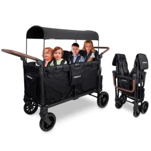 WONDERFOLD W6 Luxe Pro Stroller Wagon (6 Seater) - Collapsible Wagon Stroller with Seats Featuring 5-Point Safety Harnesses and Adjustable Sun Canopy, Jet Black
