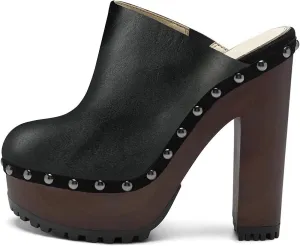 XYD Cork Platform Super High Heels Mules for Women Chunky Block Studded Closed Round Toe Slides Sandals Backless Fashion Dress Club Shoes
