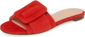 XYD Women Open Toe Flats Sandals No Heel Comfortable Summer Slide Shoes with Oversized Buckle
