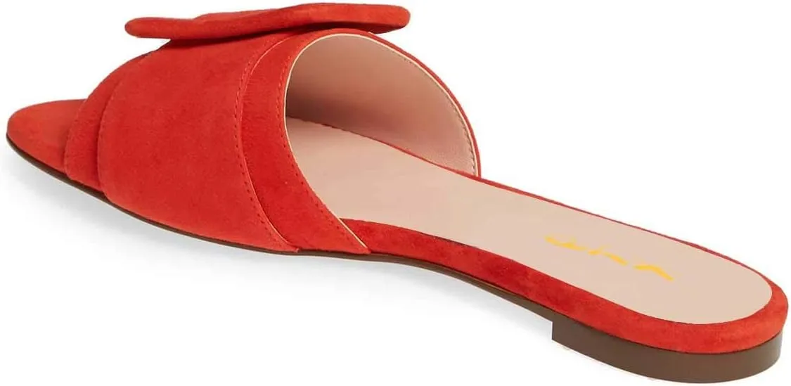XYD Women Open Toe Flats Sandals No Heel Comfortable Summer Slide Shoes with Oversized Buckle