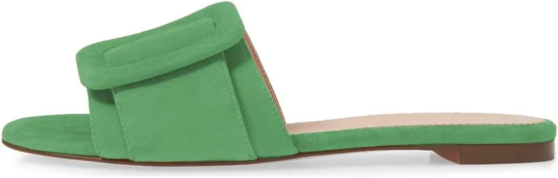 XYD Women Open Toe Flats Sandals No Heel Comfortable Summer Slide Shoes with Oversized Buckle