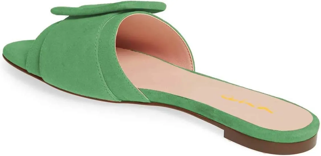 XYD Women Open Toe Flats Sandals No Heel Comfortable Summer Slide Shoes with Oversized Buckle