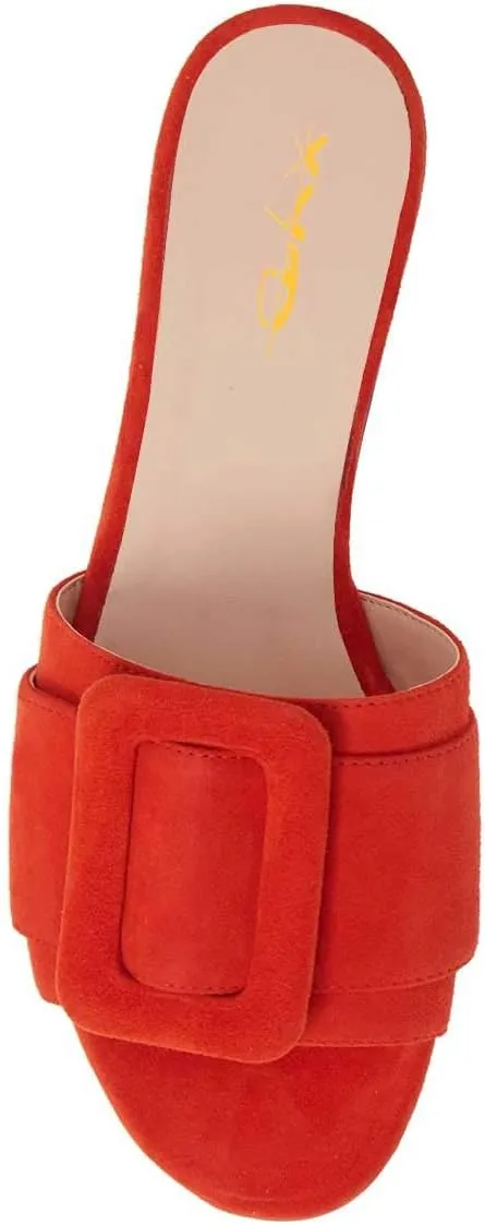 XYD Women Open Toe Flats Sandals No Heel Comfortable Summer Slide Shoes with Oversized Buckle
