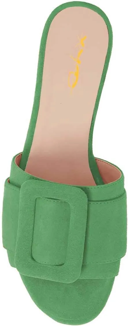 XYD Women Open Toe Flats Sandals No Heel Comfortable Summer Slide Shoes with Oversized Buckle