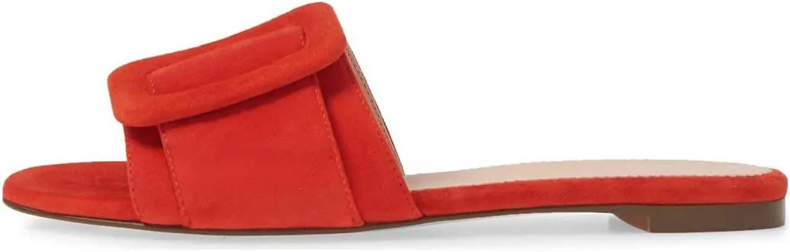 XYD Women Open Toe Flats Sandals No Heel Comfortable Summer Slide Shoes with Oversized Buckle