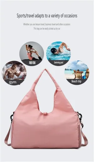 Yoga bag Women's sports fitness bag Hand luggage bag Wear-resistant large capacity storage travel bag,Lightweight leisure fitness bag. (Light pink)