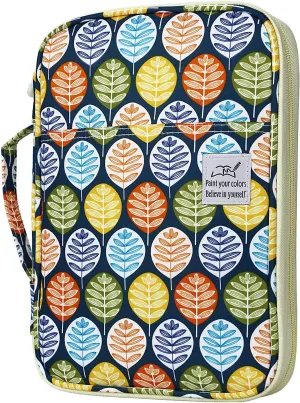 YOUSHARES 96 Slots Colored Pencil Case, Large Capacity Pencil Holder Pen Organizer Bag with Zipper for Prismacolor Watercolor Coloring Pencils, Gel Pens for Artist (Colorful Leaves)