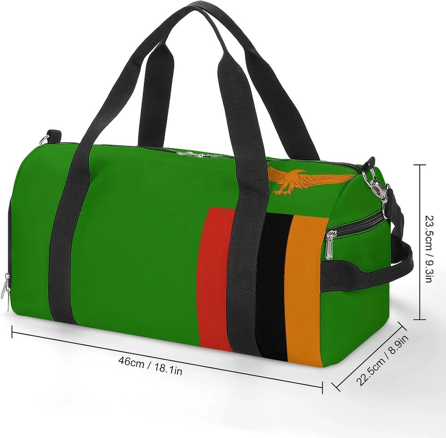 Zambia Flag Sports Gym Bag for Men Women with Shoe Compartment Carry On