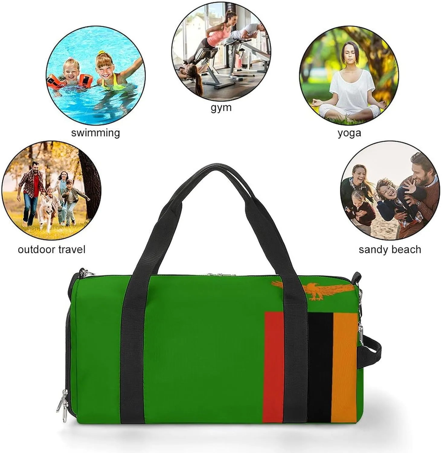 Zambia Flag Sports Gym Bag for Men Women with Shoe Compartment Carry On