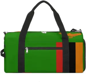 Zambia Flag Sports Gym Bag for Men Women with Shoe Compartment Carry On