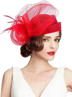 Z&X Sinamay Fascinator Hat Floral Feather Pillbox Derby Hats for Women Wedding Tea Party with Headband Clip