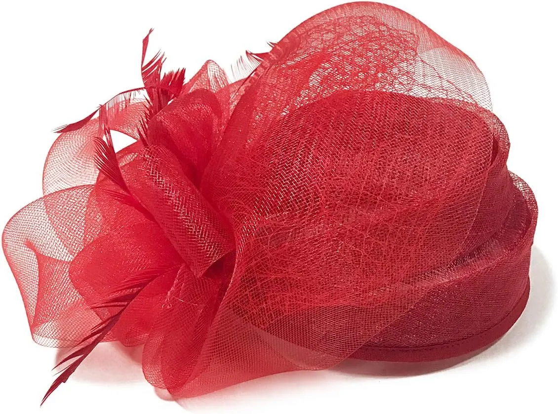 Z&X Sinamay Fascinator Hat Floral Feather Pillbox Derby Hats for Women Wedding Tea Party with Headband Clip
